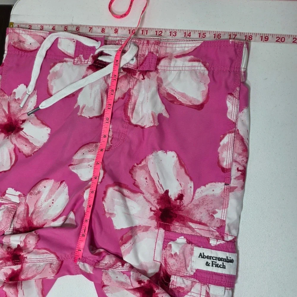 Y2K Abercrombie and Fitch Mens Hibiscus Floral Cargo Board Shorts Swim Trunks L